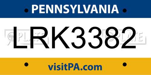 LRK3382 Pennsylvania License Plate