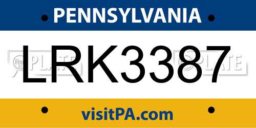 LRK3387 Pennsylvania License Plate