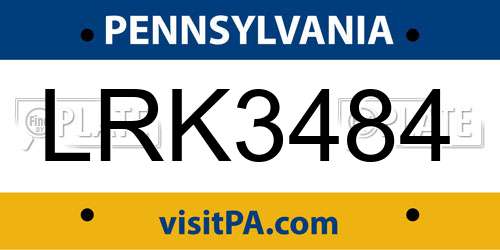 LRK3484 Pennsylvania License Plate