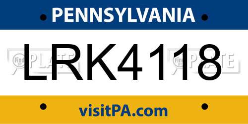 LRK4118 Pennsylvania License Plate