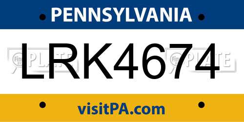 LRK4674 Pennsylvania License Plate
