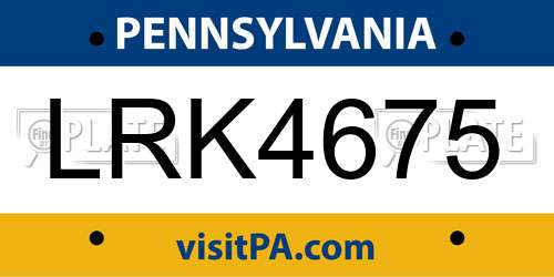 LRK4675 Pennsylvania License Plate