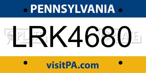 LRK4680 Pennsylvania License Plate