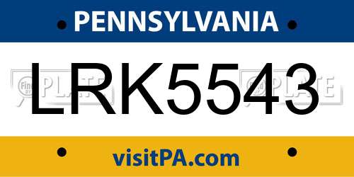 LRK5543 Pennsylvania License Plate
