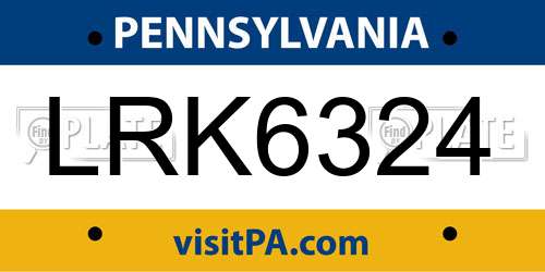 LRK6324 Pennsylvania License Plate