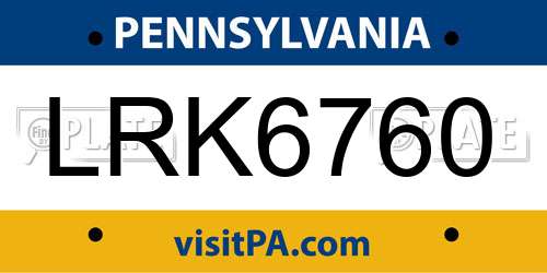 LRK6760 Pennsylvania License Plate