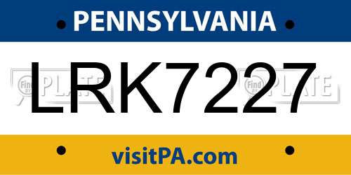 LRK7227 Pennsylvania License Plate