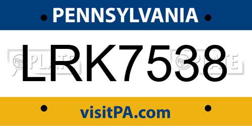 LRK7538 Pennsylvania License Plate