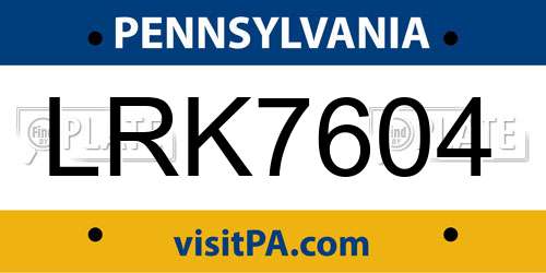 LRK7604 Pennsylvania License Plate