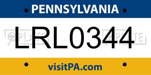 LRL0344 Pennsylvania License Plate