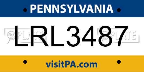 LRL3487 Pennsylvania License Plate