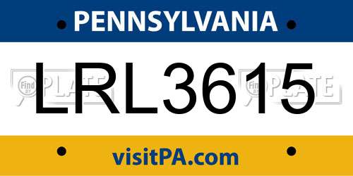 LRL3615 Pennsylvania License Plate