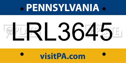 LRL3645 Pennsylvania License Plate