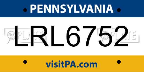 LRL6752 Pennsylvania License Plate