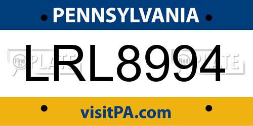 LRL8994 Pennsylvania License Plate