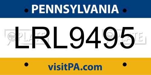 LRL9495 Pennsylvania License Plate