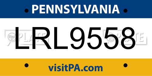 LRL9558 Pennsylvania License Plate