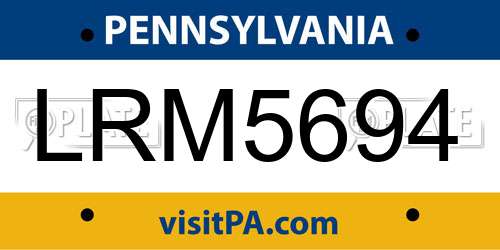 LRM5694 Pennsylvania License Plate