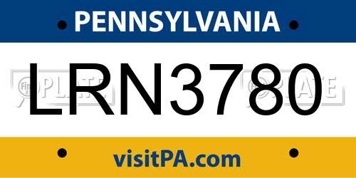 LRN3780 Pennsylvania License Plate