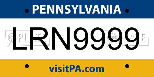 LRN9999 Pennsylvania License Plate
