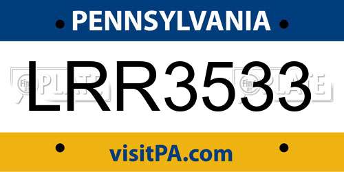 LRR3533 Pennsylvania License Plate