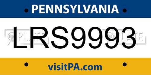 LRS9993 Pennsylvania License Plate