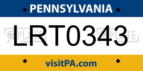 LRT0343 Pennsylvania License Plate