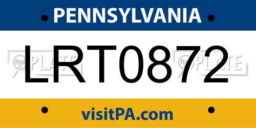 LRT0872 Pennsylvania License Plate