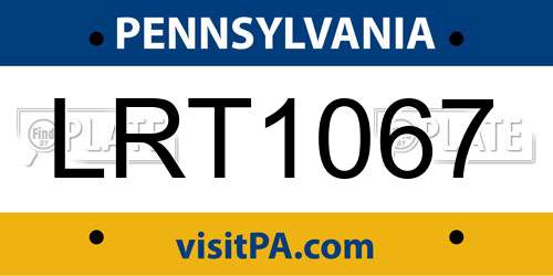 LRT1067 Pennsylvania License Plate