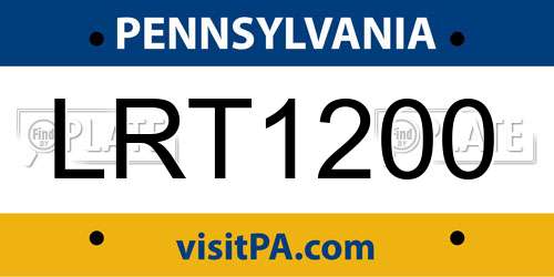 LRT1200 Pennsylvania License Plate