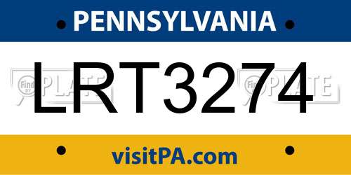 LRT3274 Pennsylvania License Plate