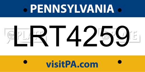LRT4259 Pennsylvania License Plate