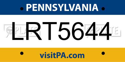 LRT5644 Pennsylvania License Plate