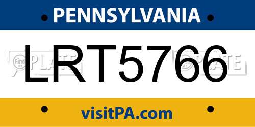 LRT5766 Pennsylvania License Plate
