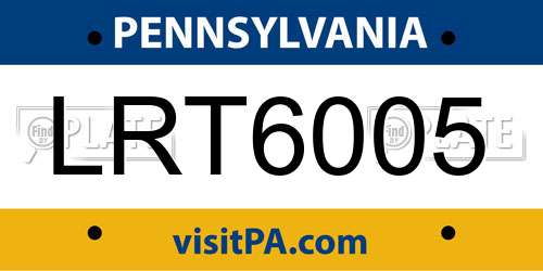 LRT6005 Pennsylvania License Plate