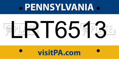 LRT6513 Pennsylvania License Plate