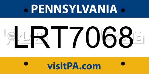 LRT7068 Pennsylvania License Plate