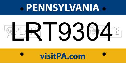 LRT9304 Pennsylvania License Plate
