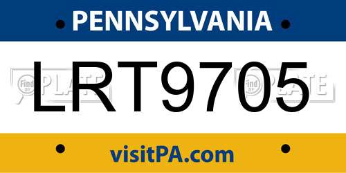 LRT9705 Pennsylvania License Plate