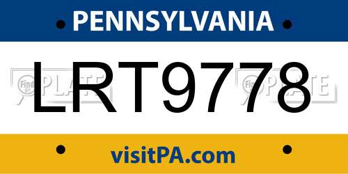 LRT9778 Pennsylvania License Plate