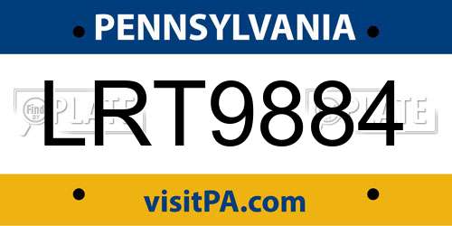 LRT9884 Pennsylvania License Plate