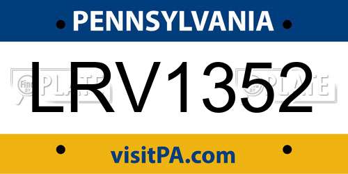 LRV1352 Pennsylvania License Plate
