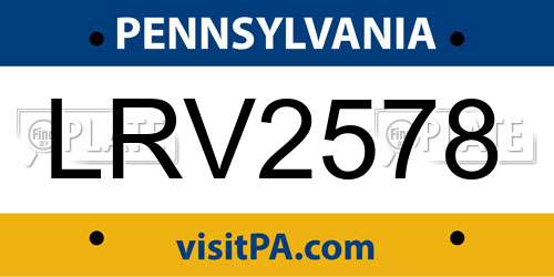 LRV2578 Pennsylvania License Plate