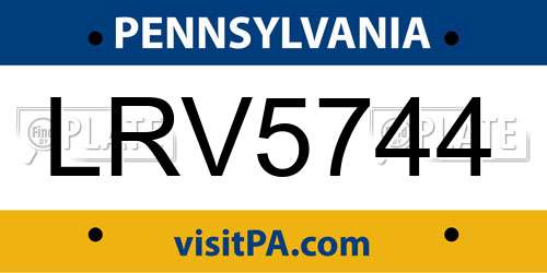 LRV5744 Pennsylvania License Plate