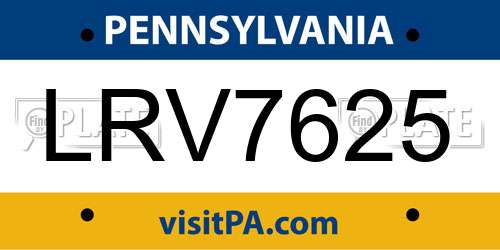 LRV7625 Pennsylvania License Plate