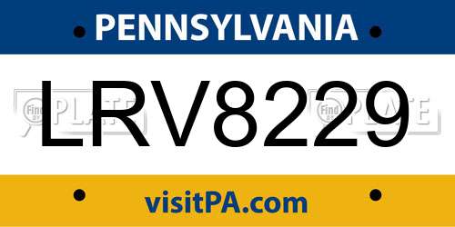 LRV8229 Pennsylvania License Plate
