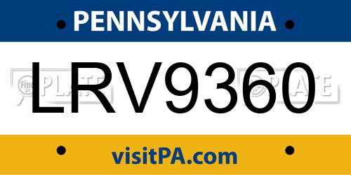 LRV9360 Pennsylvania License Plate