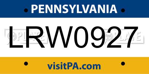 LRW0927 Pennsylvania License Plate
