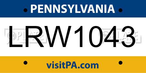 LRW1043 Pennsylvania License Plate