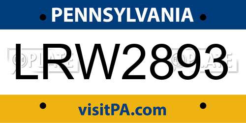 LRW2893 Pennsylvania License Plate